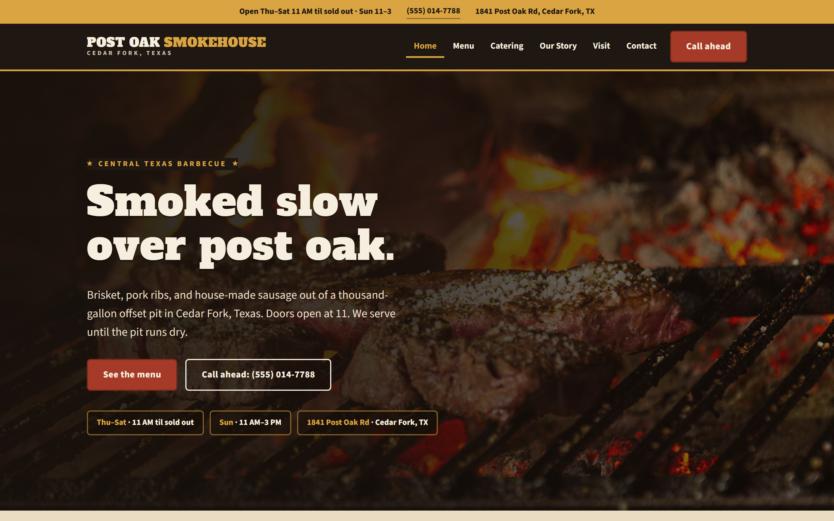 Post Oak Smokehouse design, a bold barbecue-pit look for restaurants, BBQ joints, and cafes.