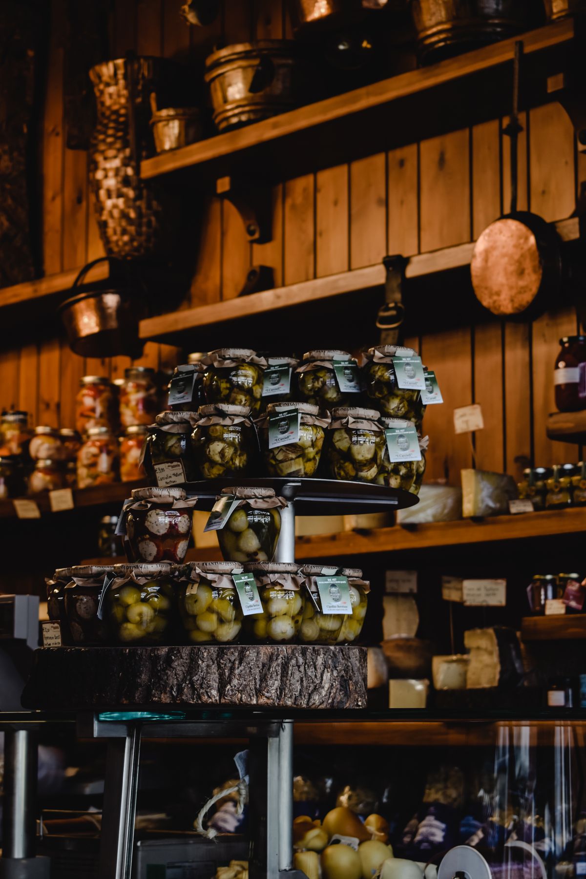 Shelves of jars and goods in the shop